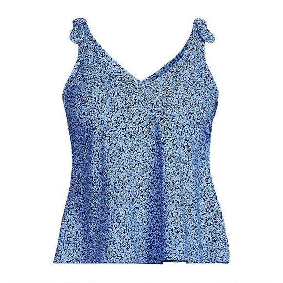 Land's End Plus Size Tie shoulder flutter tankini top cloud ditzy lilies 14 - Picture 1 of 6
